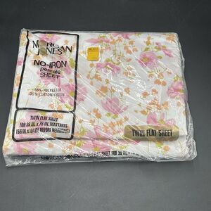 Vtg Morgan Jones TWIN FLAT Sheet Cotton Blend Pink & Orange Floral-NEW USA